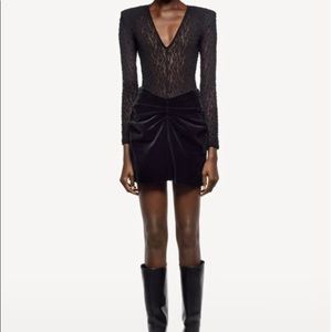 Zara Velvet Mini Skirt Black Draped M